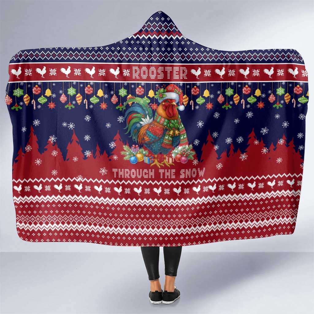 Rooster Through The Snow Christmas Hooded Blanket Xmas Holiday Patterns - Wonder Print Shop