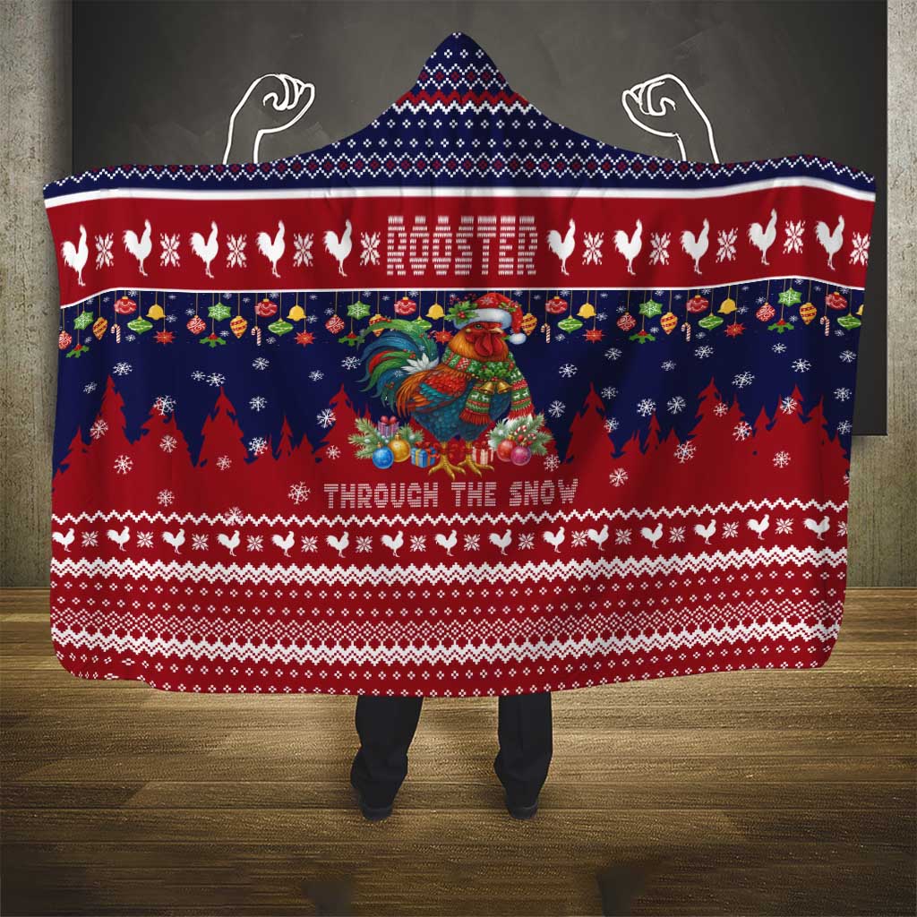 Rooster Through The Snow Christmas Hooded Blanket Xmas Holiday Patterns - Wonder Print Shop