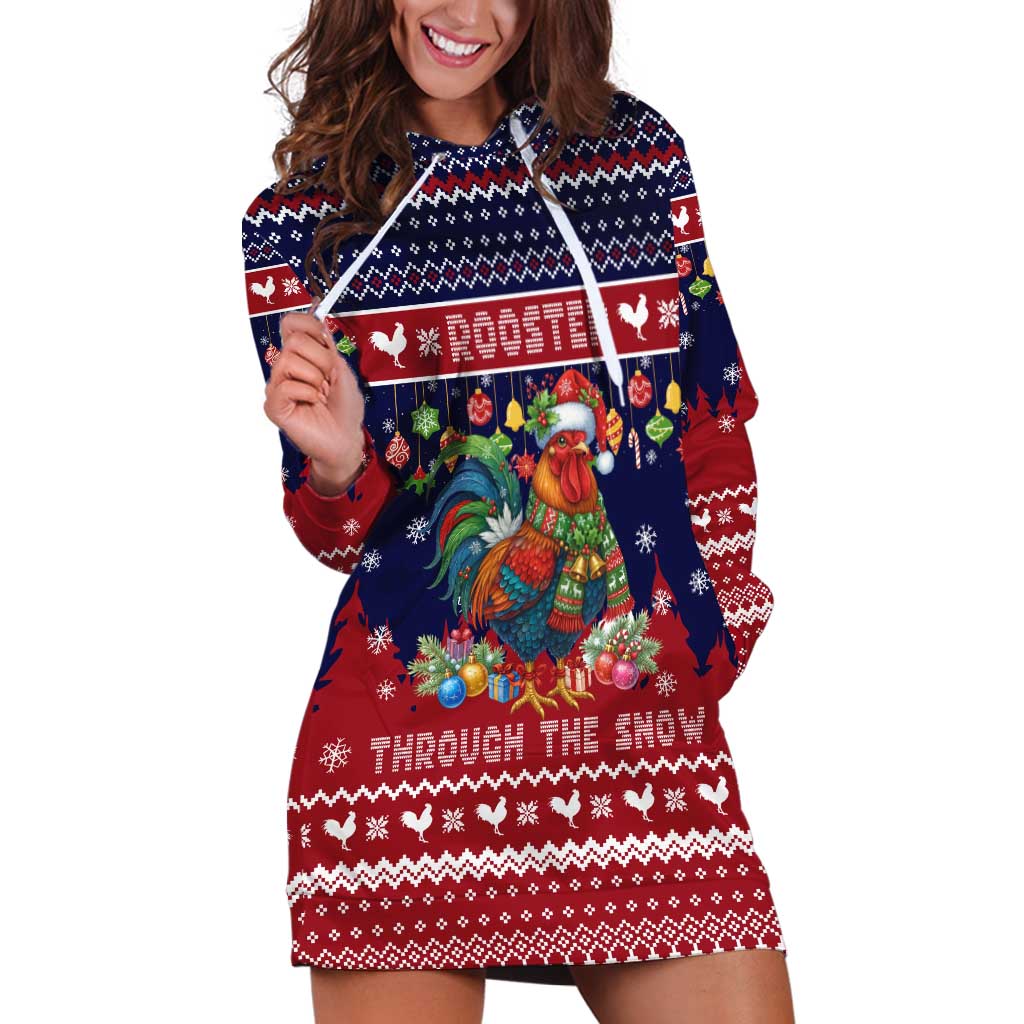Rooster Through The Snow Christmas Hoodie Dress Xmas Holiday Patterns - Wonder Print Shop
