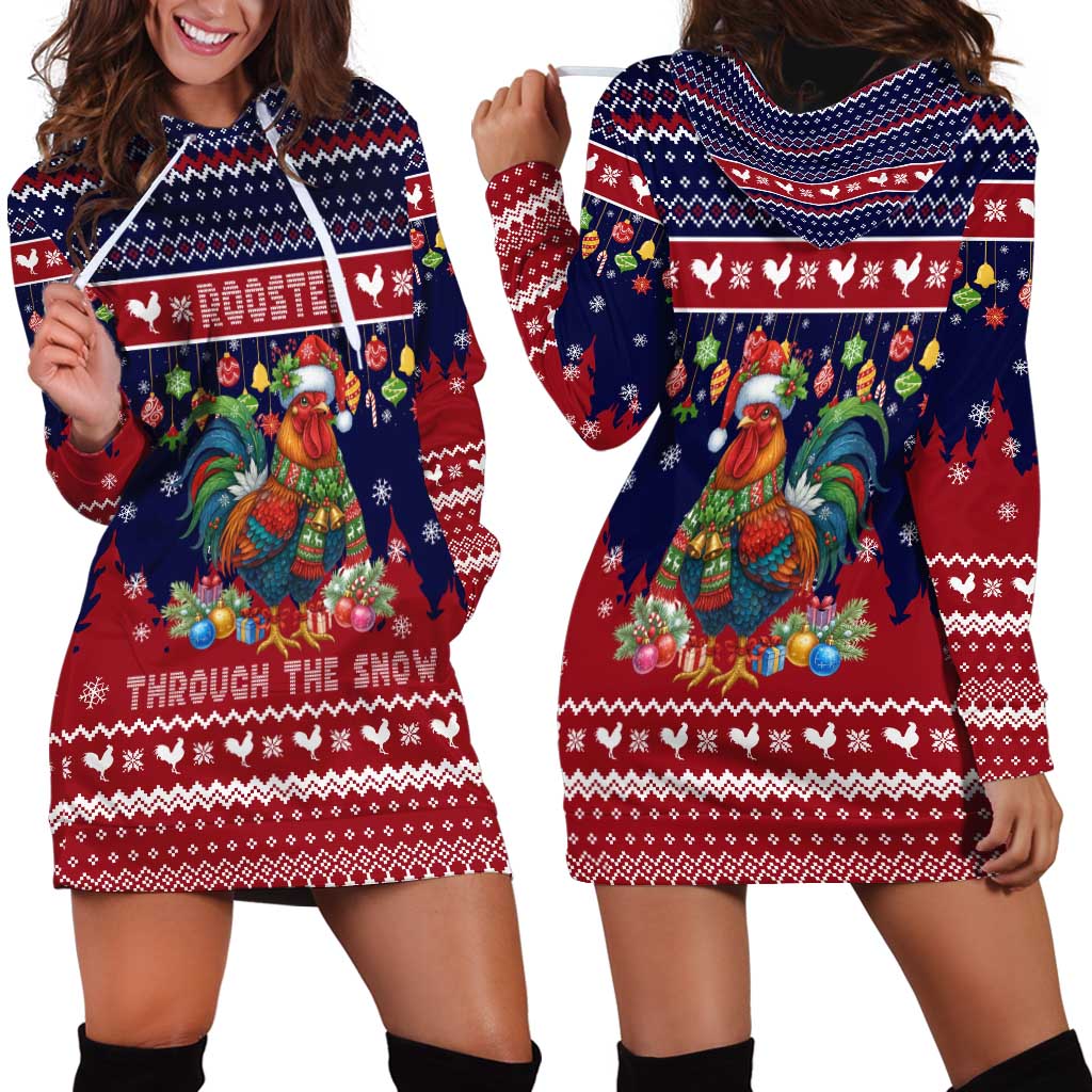 Rooster Through The Snow Christmas Hoodie Dress Xmas Holiday Patterns - Wonder Print Shop