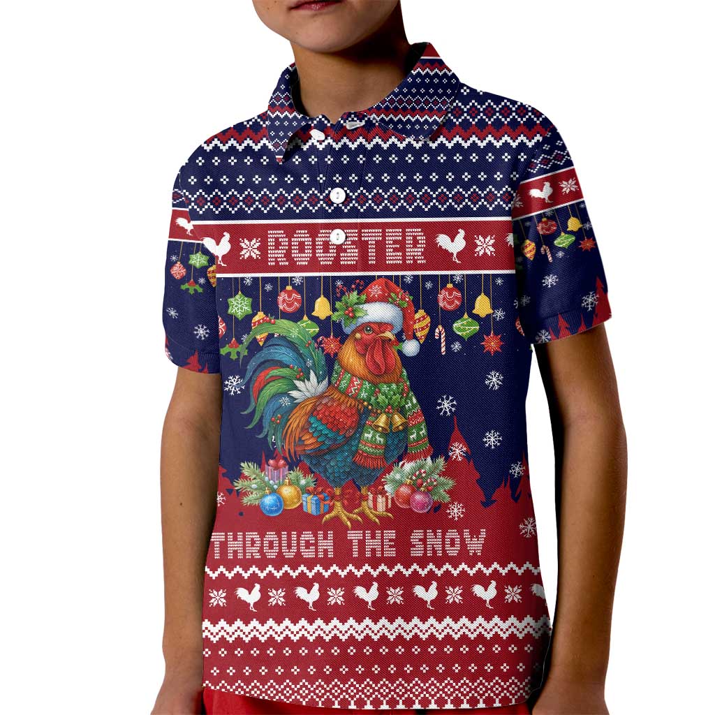 Rooster Through The Snow Christmas Kid Polo Shirt Xmas Holiday Patterns - Wonder Print Shop