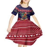 Rooster Through The Snow Christmas Kid Short Sleeve Dress Xmas Holiday Patterns - Wonder Print Shop