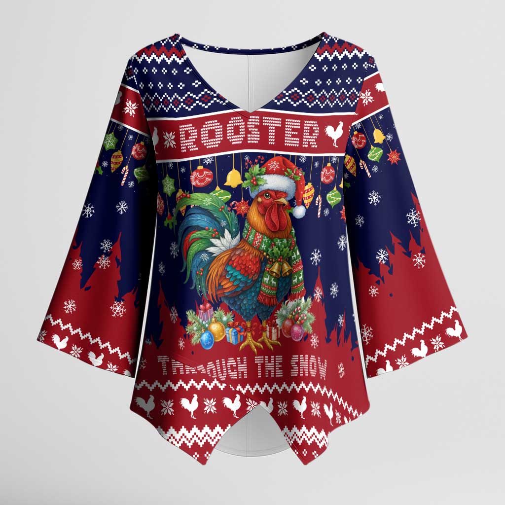 Rooster Through The Snow Christmas Kimono Sleeve Blouse Xmas Holiday Patterns - Wonder Print Shop