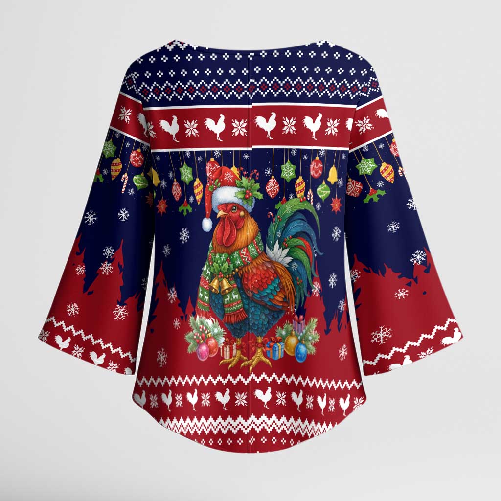 Rooster Through The Snow Christmas Kimono Sleeve Blouse Xmas Holiday Patterns - Wonder Print Shop