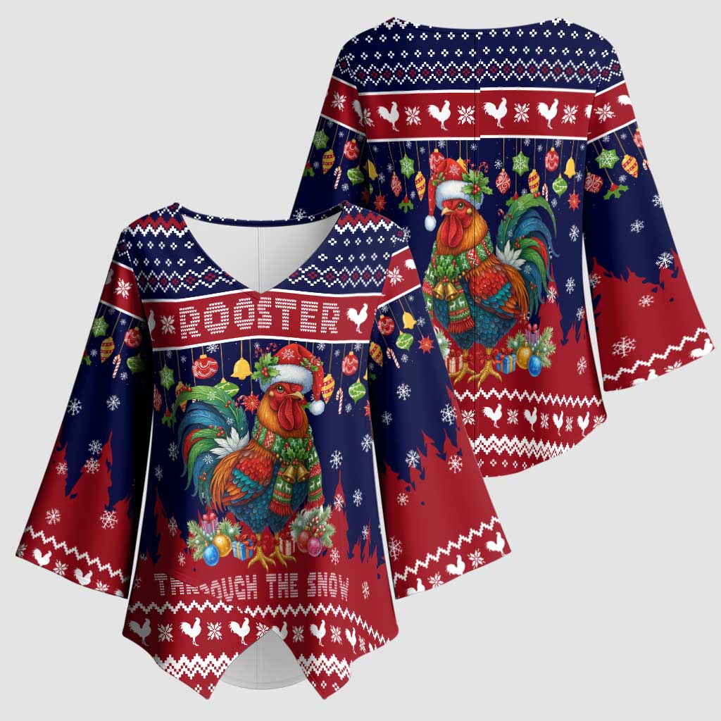Rooster Through The Snow Christmas Kimono Sleeve Blouse Xmas Holiday Patterns - Wonder Print Shop