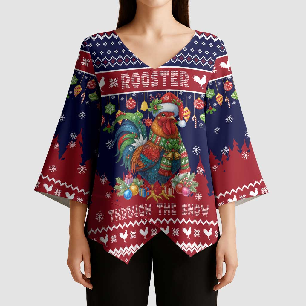 Rooster Through The Snow Christmas Kimono Sleeve Blouse Xmas Holiday Patterns - Wonder Print Shop