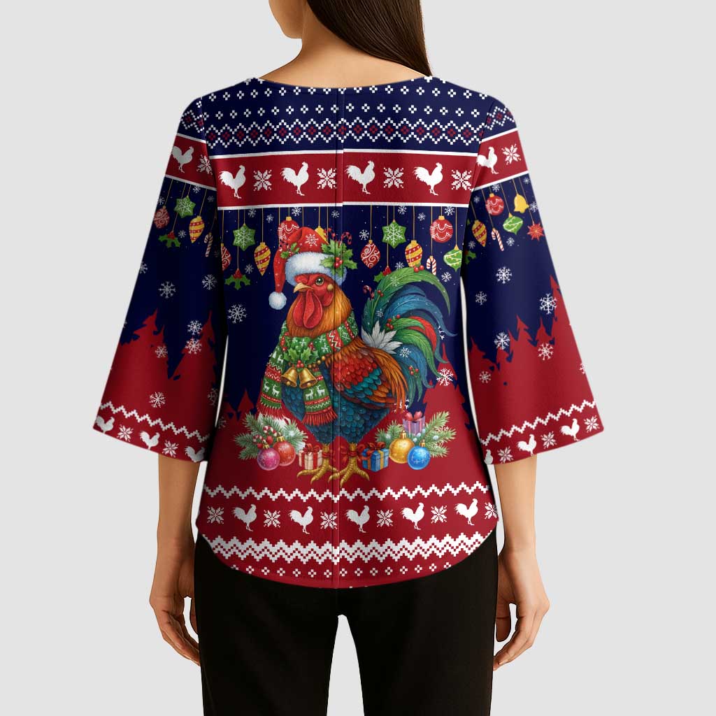 Rooster Through The Snow Christmas Kimono Sleeve Blouse Xmas Holiday Patterns - Wonder Print Shop