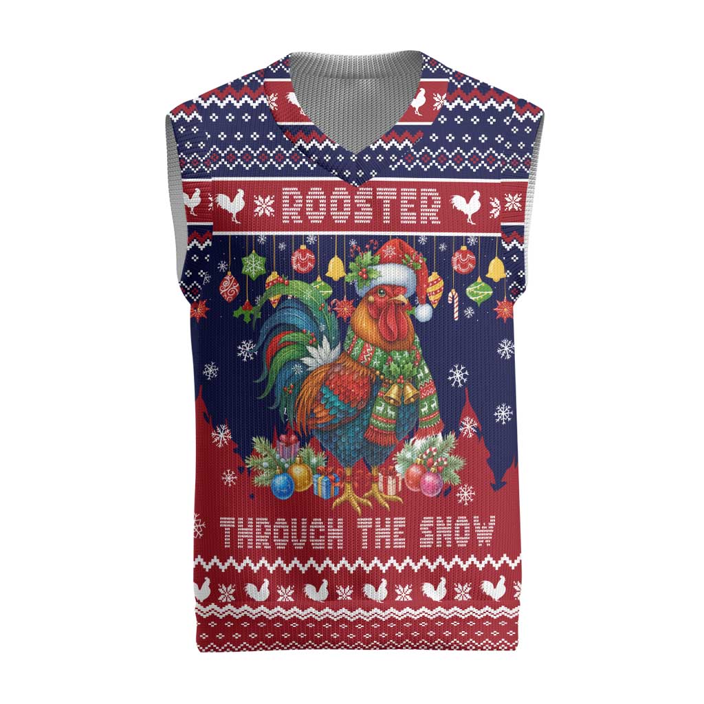 Rooster Through The Snow Christmas Knitted V-Neck Vest Xmas Holiday Patterns - Wonder Print Shop