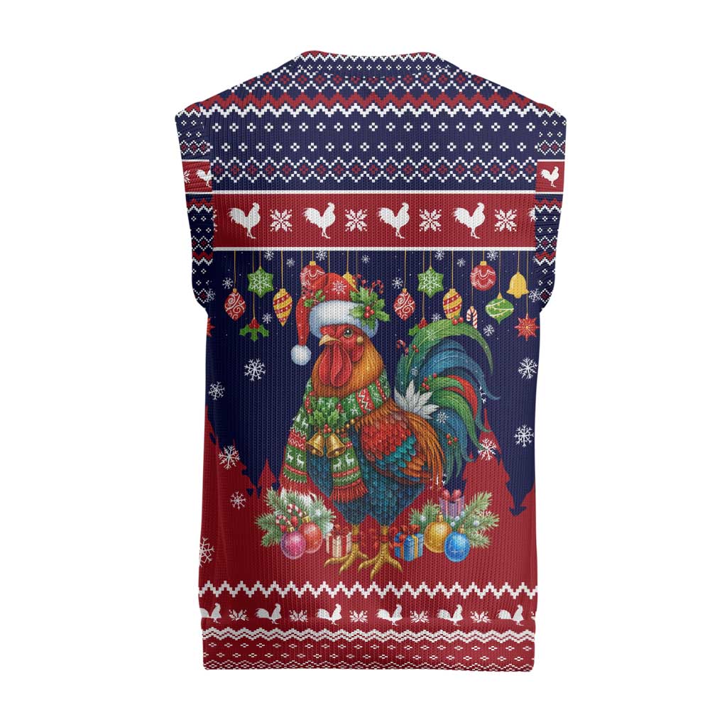 Rooster Through The Snow Christmas Knitted V-Neck Vest Xmas Holiday Patterns - Wonder Print Shop