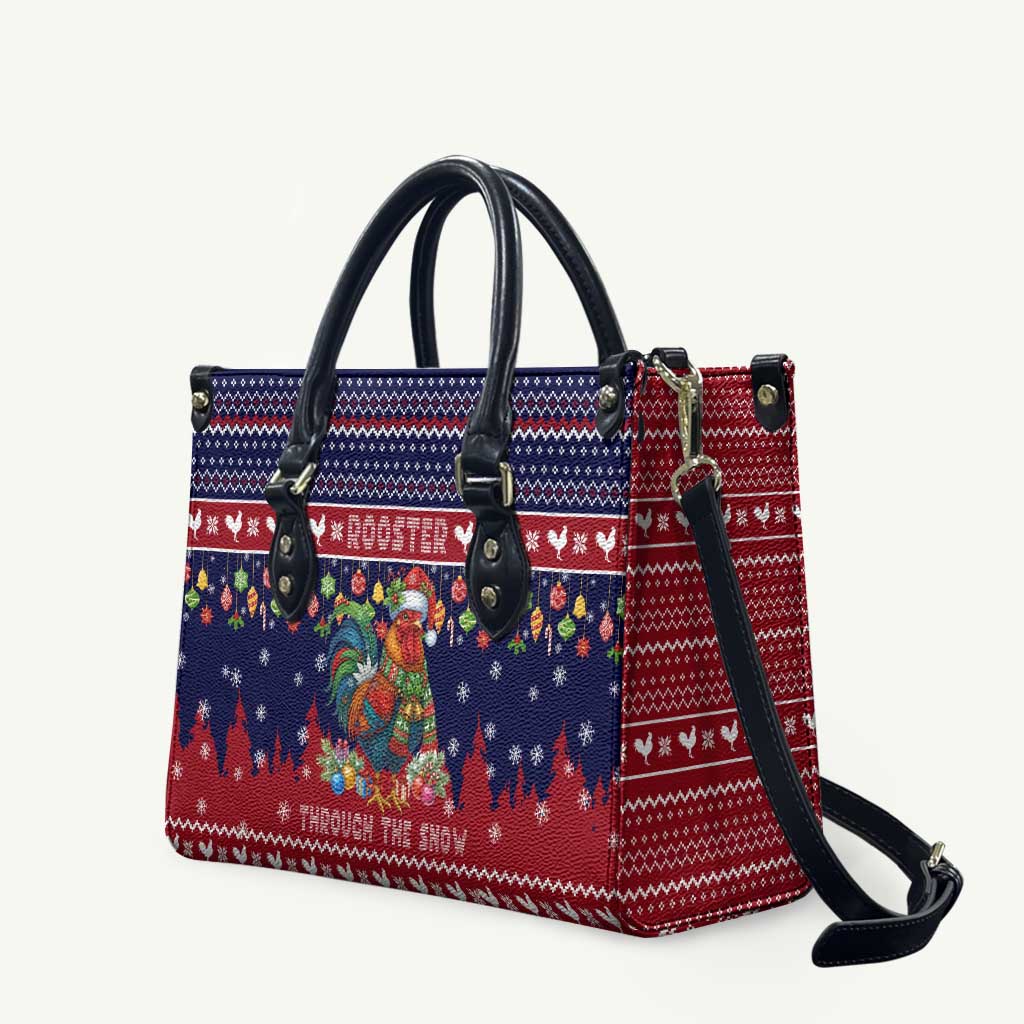 Rooster Through The Snow Christmas Leather Bag Xmas Holiday Patterns - Wonder Print Shop