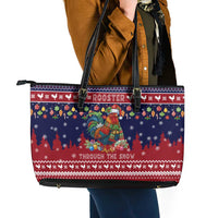 Rooster Through The Snow Christmas Leather Tote Bag Xmas Holiday Patterns - Wonder Print Shop