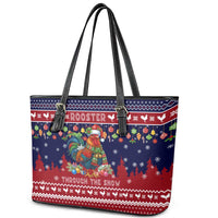 Rooster Through The Snow Christmas Leather Tote Bag Xmas Holiday Patterns - Wonder Print Shop