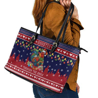 Rooster Through The Snow Christmas Leather Tote Bag Xmas Holiday Patterns - Wonder Print Shop