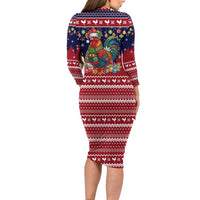 Rooster Through The Snow Christmas Long Sleeve Bodycon Dress Xmas Holiday Patterns - Wonder Print Shop