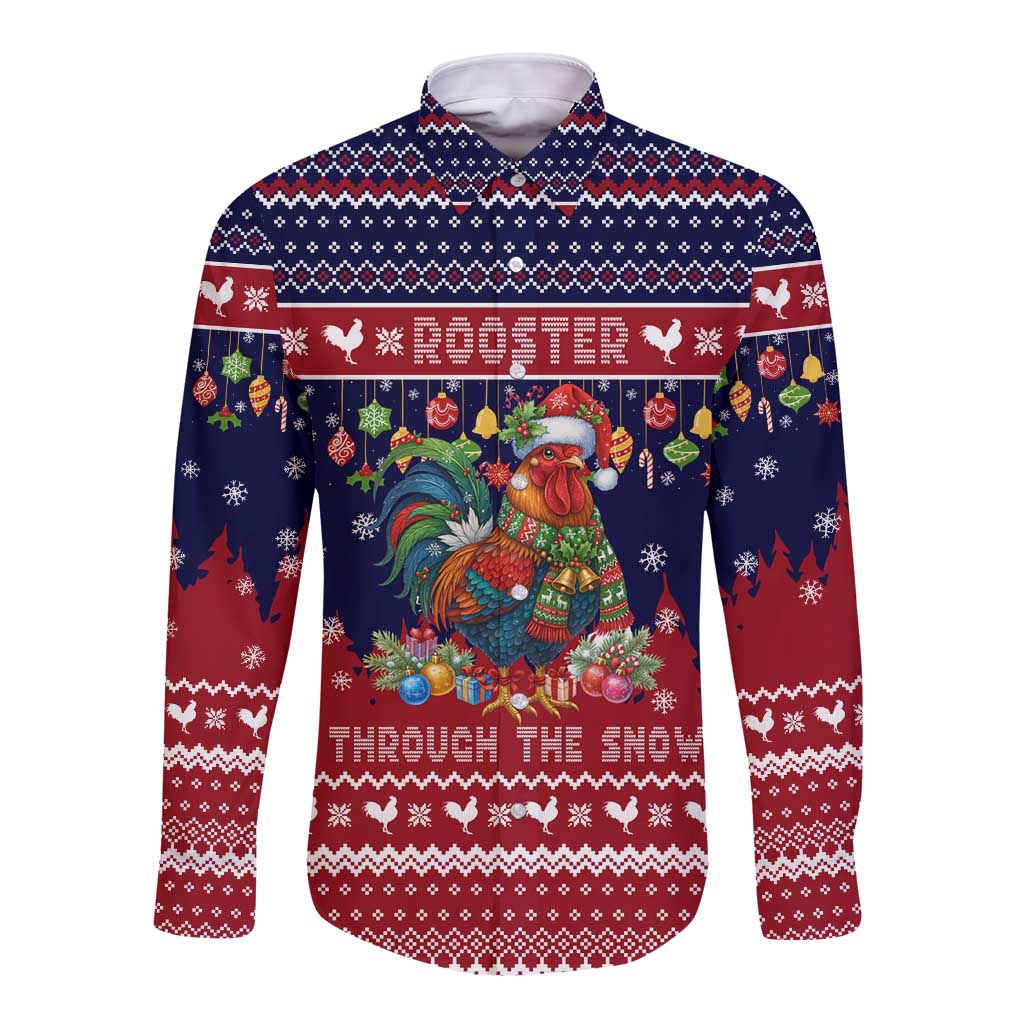 Rooster Through The Snow Christmas Long Sleeve Button Shirt Xmas Holiday Patterns - Wonder Print Shop