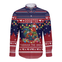 Rooster Through The Snow Christmas Long Sleeve Button Shirt Xmas Holiday Patterns - Wonder Print Shop