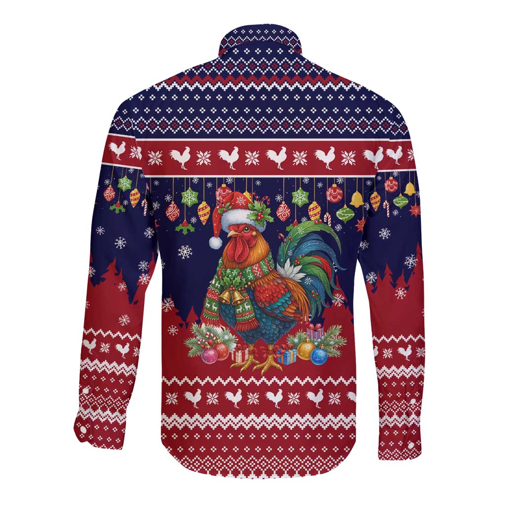 Rooster Through The Snow Christmas Long Sleeve Button Shirt Xmas Holiday Patterns - Wonder Print Shop