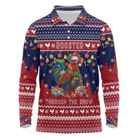 Rooster Through The Snow Christmas Long Sleeve Polo Shirt Xmas Holiday Patterns - Wonder Print Shop