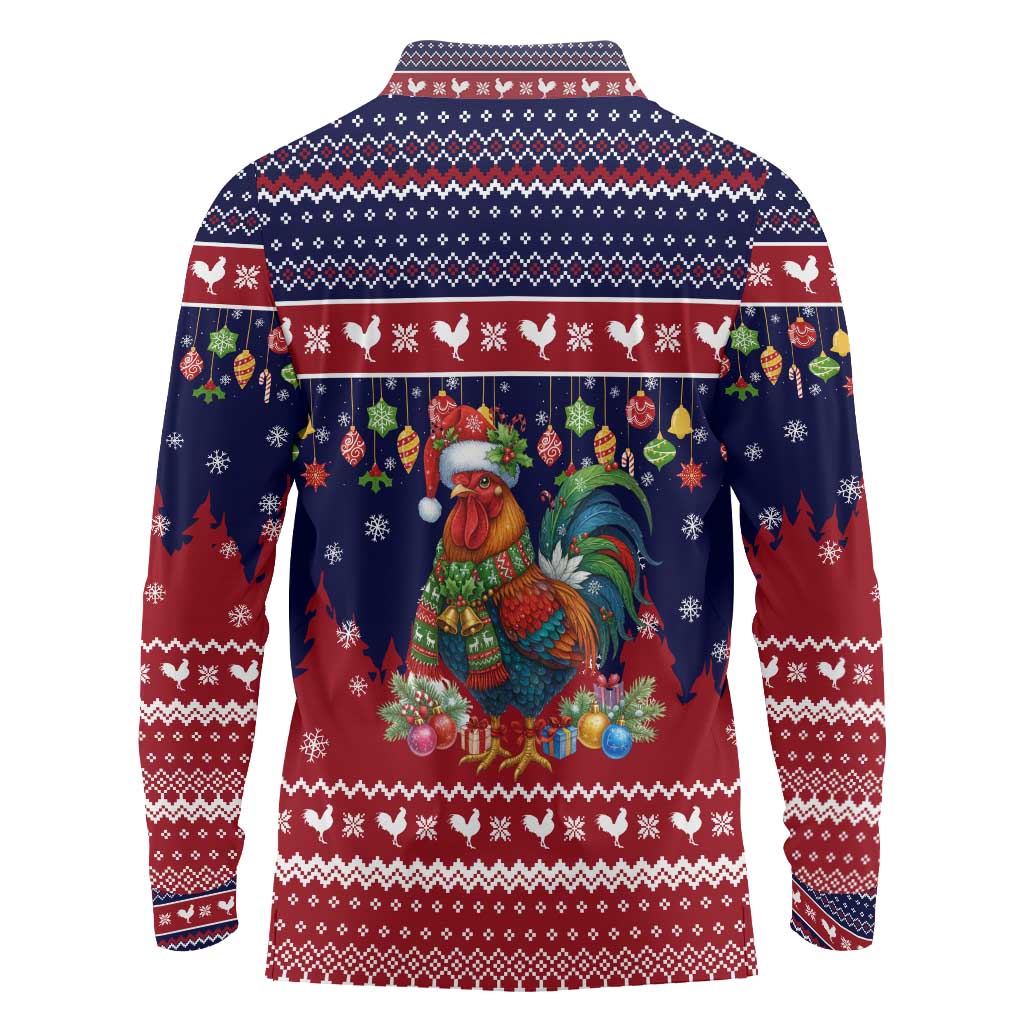 Rooster Through The Snow Christmas Long Sleeve Polo Shirt Xmas Holiday Patterns - Wonder Print Shop