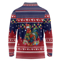 Rooster Through The Snow Christmas Long Sleeve Polo Shirt Xmas Holiday Patterns - Wonder Print Shop