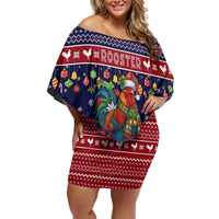 Rooster Through The Snow Christmas Off Shoulder Short Dress Xmas Holiday Patterns - Wonder Print Shop