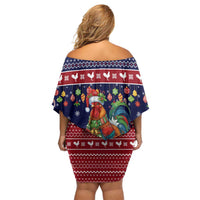 Rooster Through The Snow Christmas Off Shoulder Short Dress Xmas Holiday Patterns - Wonder Print Shop