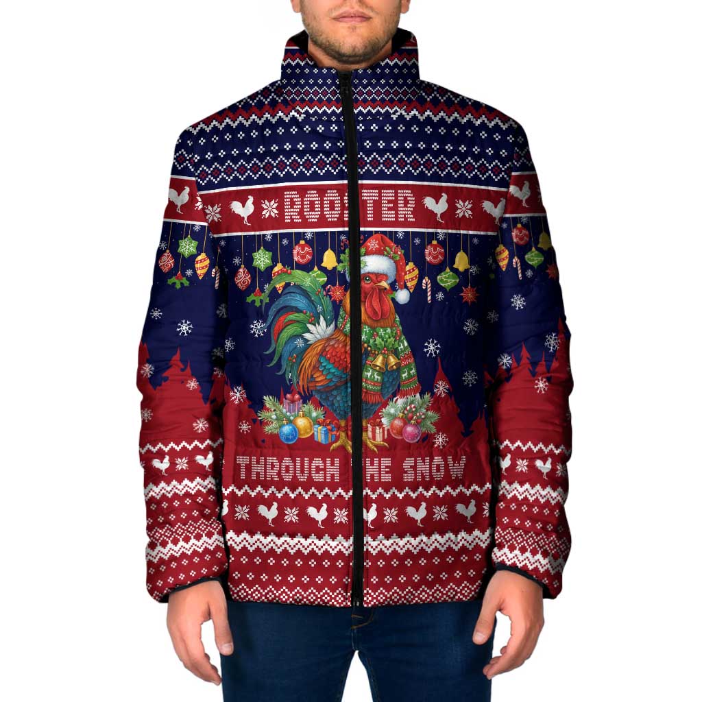 Rooster Through The Snow Christmas Padded Jacket Xmas Holiday Patterns - Wonder Print Shop