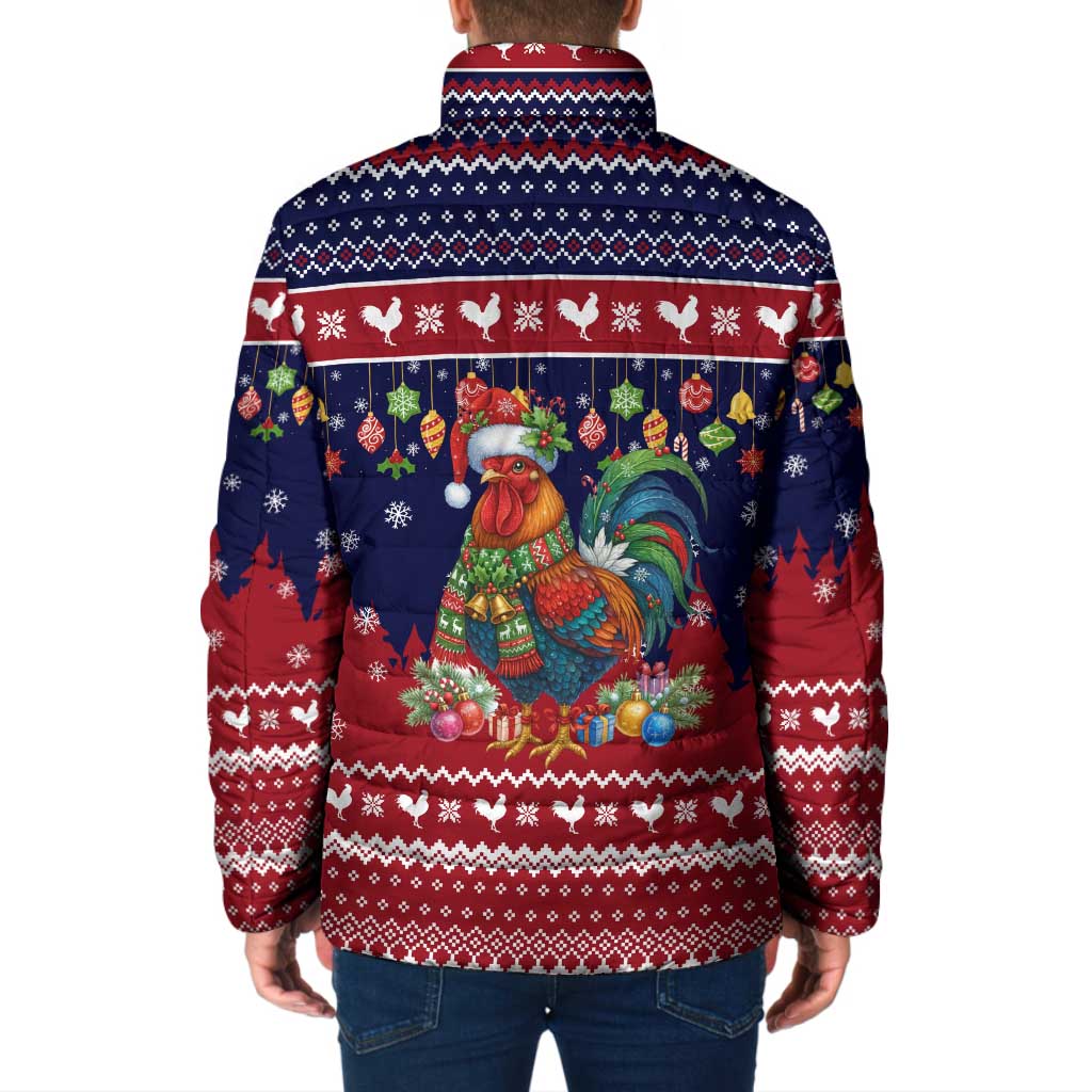 Rooster Through The Snow Christmas Padded Jacket Xmas Holiday Patterns - Wonder Print Shop
