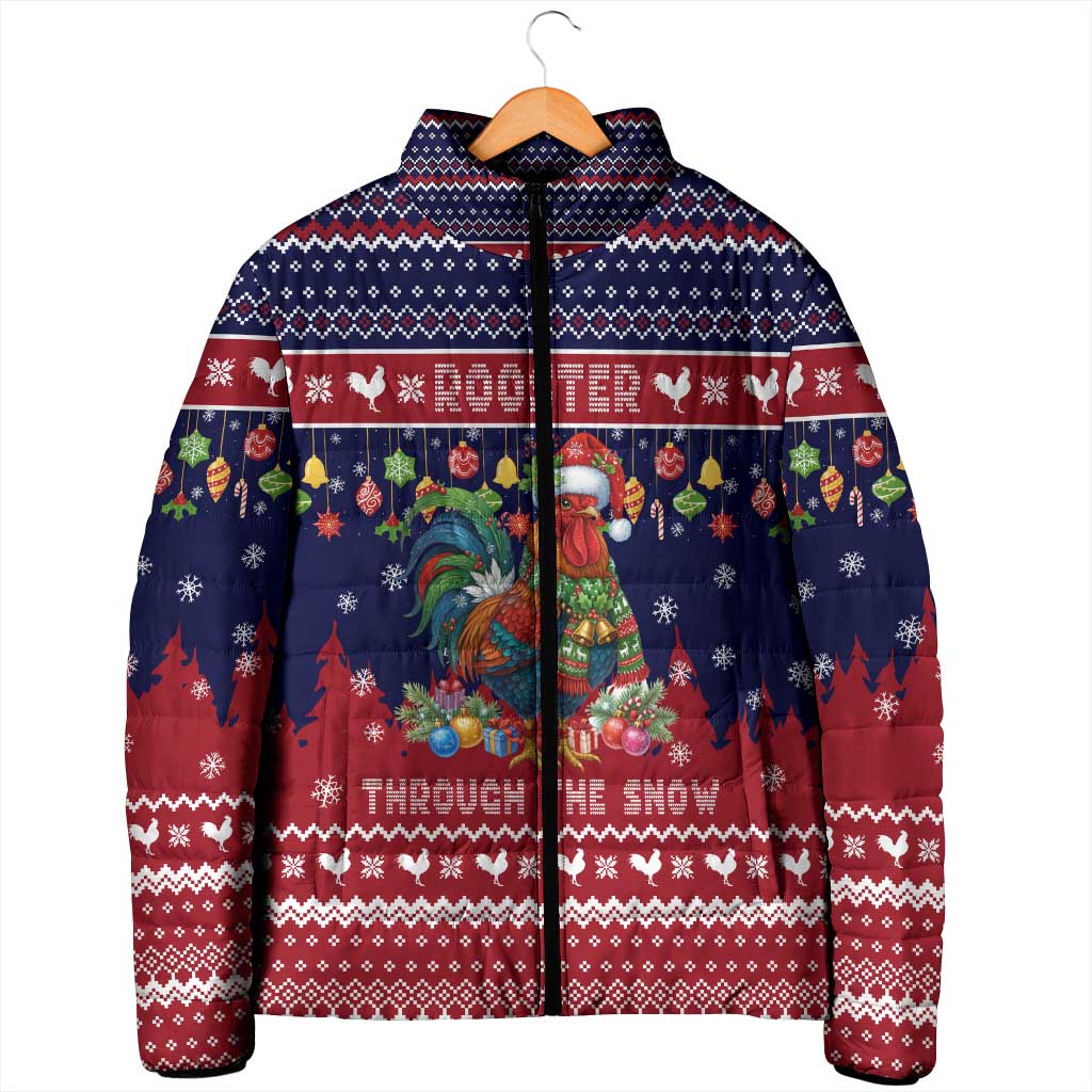 Rooster Through The Snow Christmas Padded Jacket Xmas Holiday Patterns - Wonder Print Shop