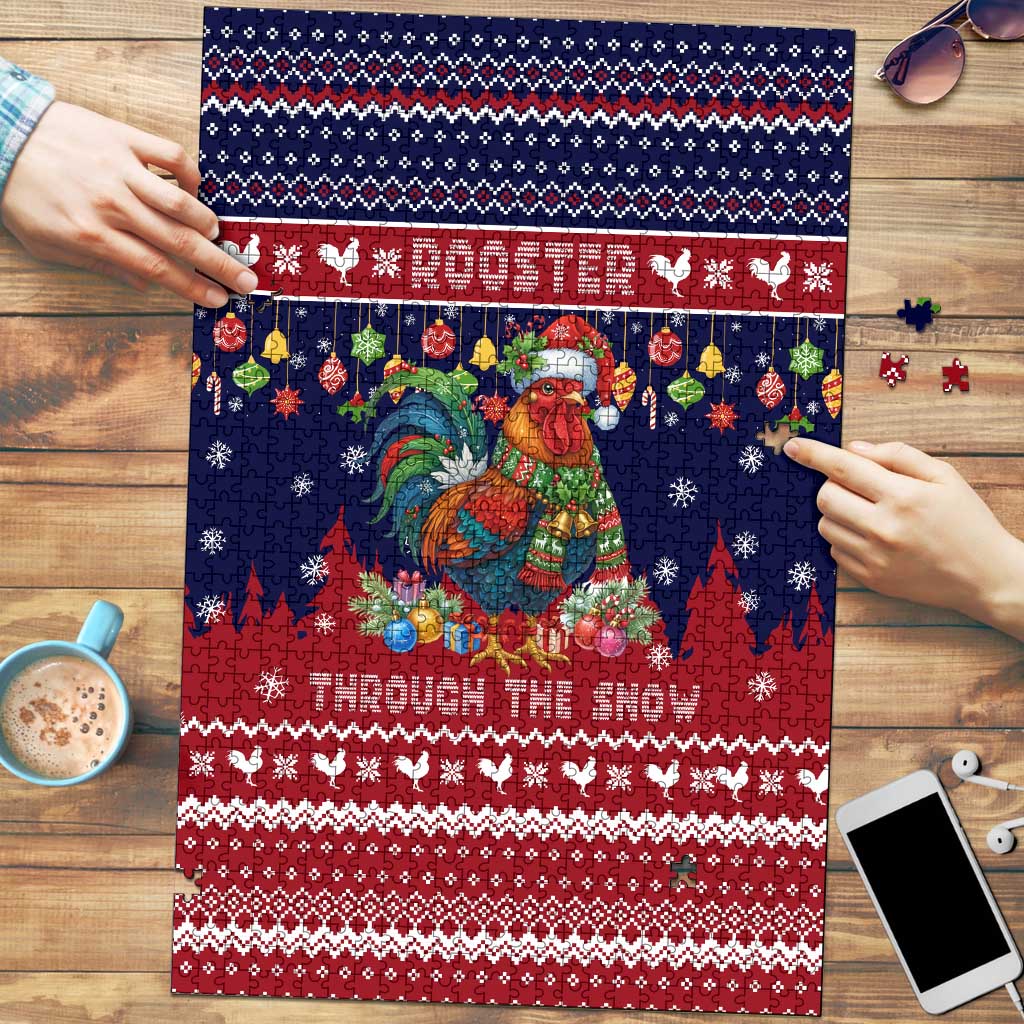 Rooster Through The Snow Christmas Puzzle Xmas Holiday Patterns - Wonder Print Shop