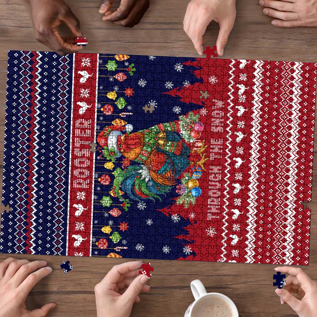 Rooster Through The Snow Christmas Puzzle Xmas Holiday Patterns - Wonder Print Shop