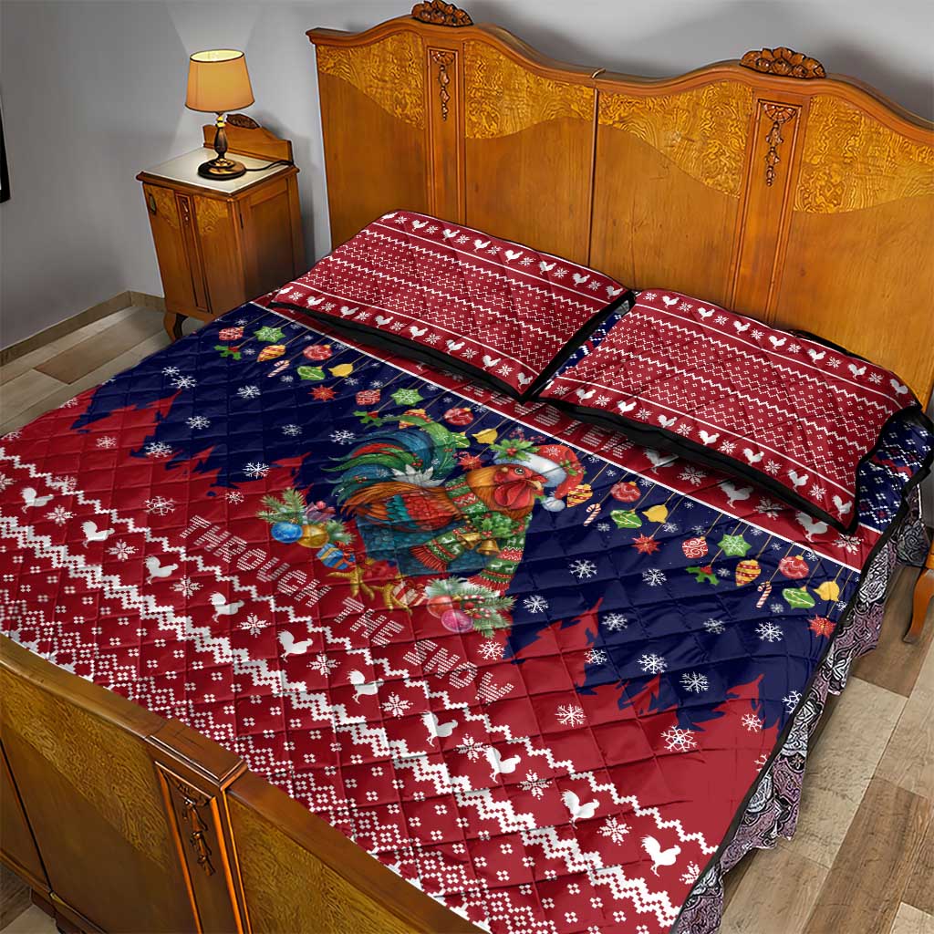 Rooster Through The Snow Christmas Quilt Bed Set Xmas Holiday Patterns - Wonder Print Shop