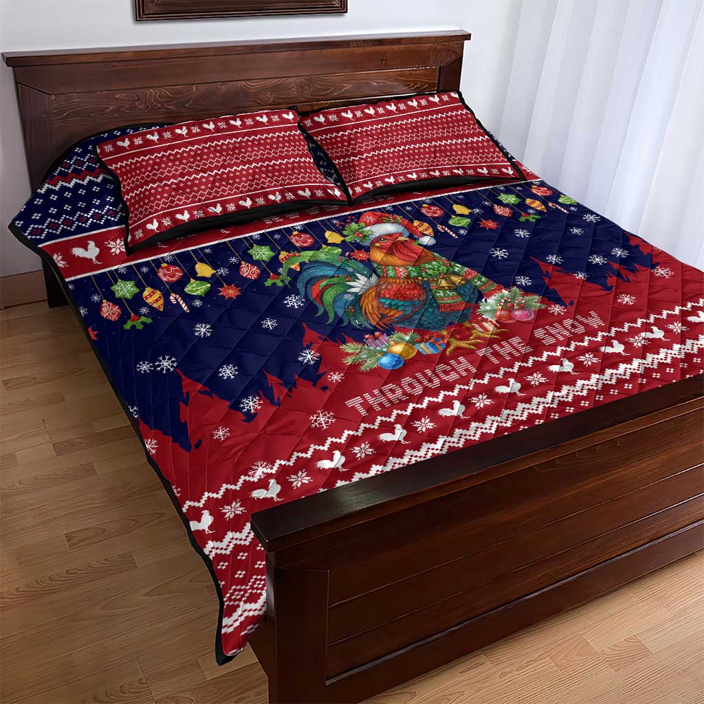 Rooster Through The Snow Christmas Quilt Bed Set Xmas Holiday Patterns - Wonder Print Shop