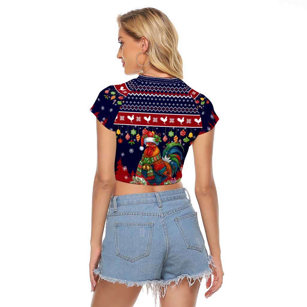 Rooster Through The Snow Christmas Raglan Cropped T Shirt Xmas Holiday Patterns - Wonder Print Shop