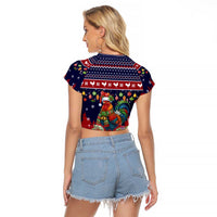 Rooster Through The Snow Christmas Raglan Cropped T Shirt Xmas Holiday Patterns - Wonder Print Shop