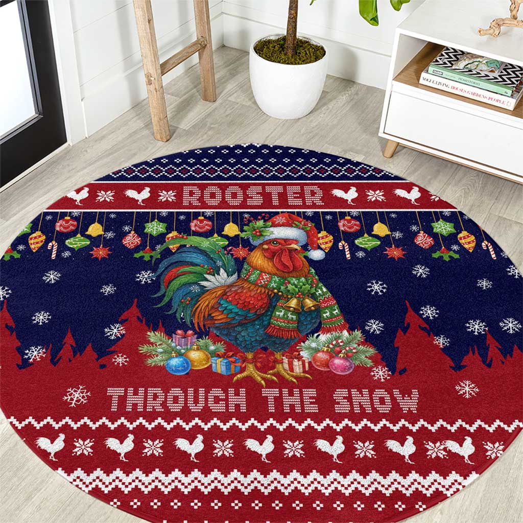 Rooster Through The Snow Christmas Round Carpet Xmas Holiday Patterns - Wonder Print Shop