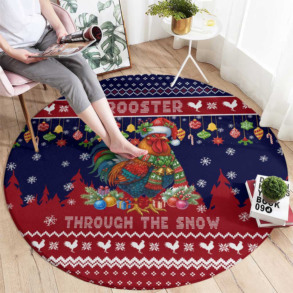 Rooster Through The Snow Christmas Round Carpet Xmas Holiday Patterns - Wonder Print Shop