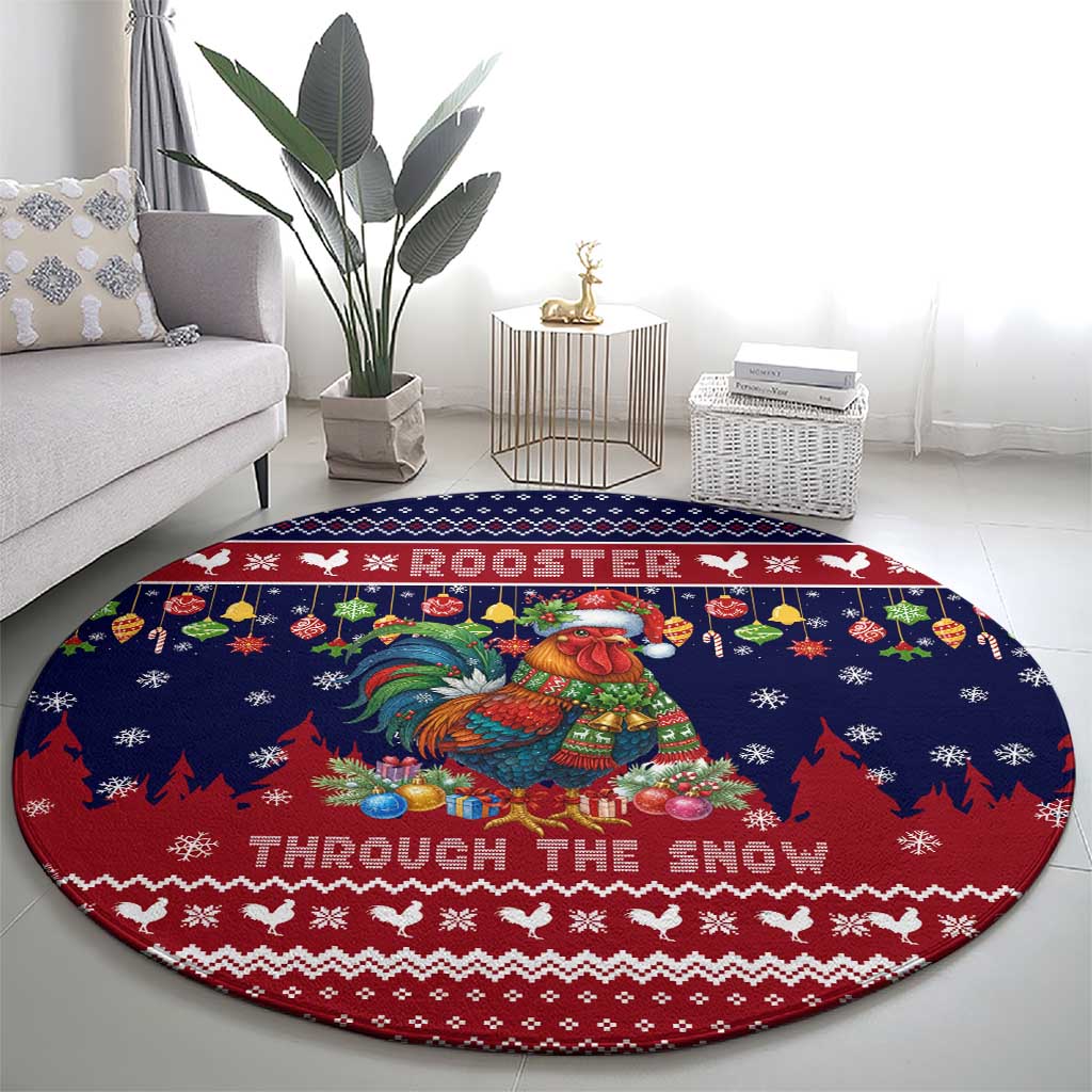 Rooster Through The Snow Christmas Round Carpet Xmas Holiday Patterns - Wonder Print Shop
