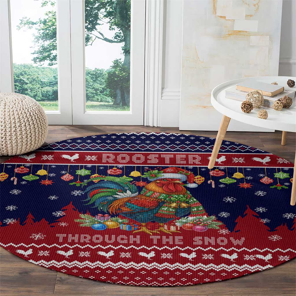 Rooster Through The Snow Christmas Round Carpet Xmas Holiday Patterns - Wonder Print Shop