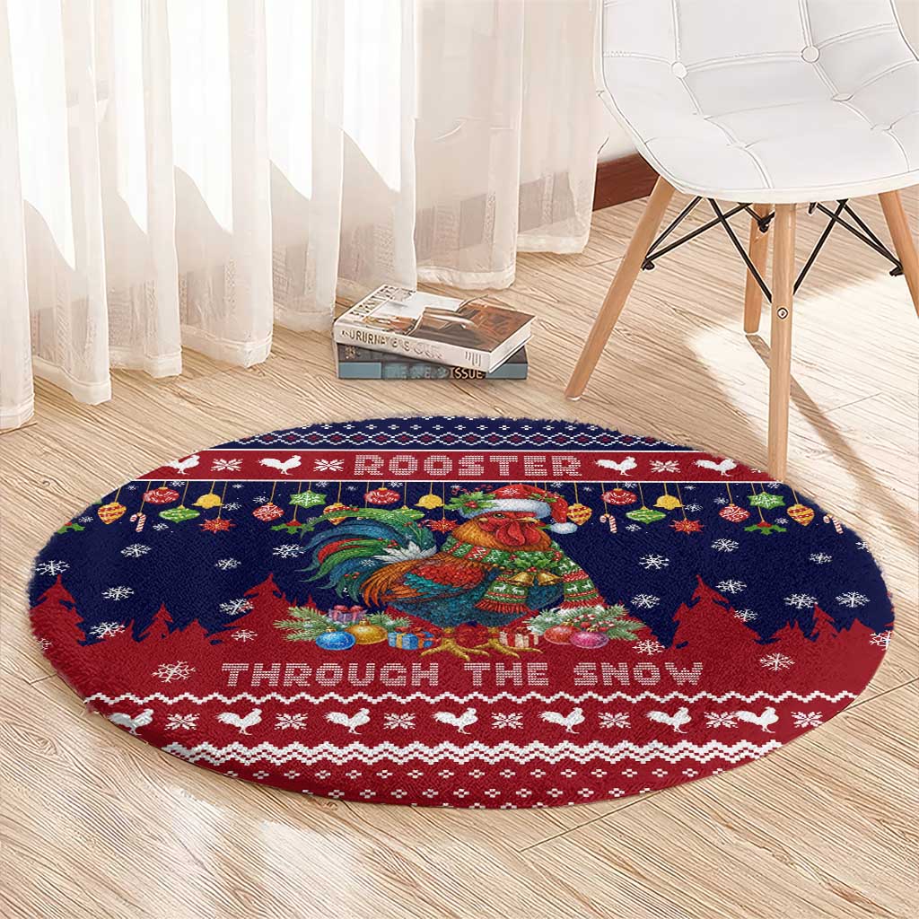 Rooster Through The Snow Christmas Round Carpet Xmas Holiday Patterns - Wonder Print Shop