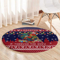Rooster Through The Snow Christmas Round Carpet Xmas Holiday Patterns - Wonder Print Shop