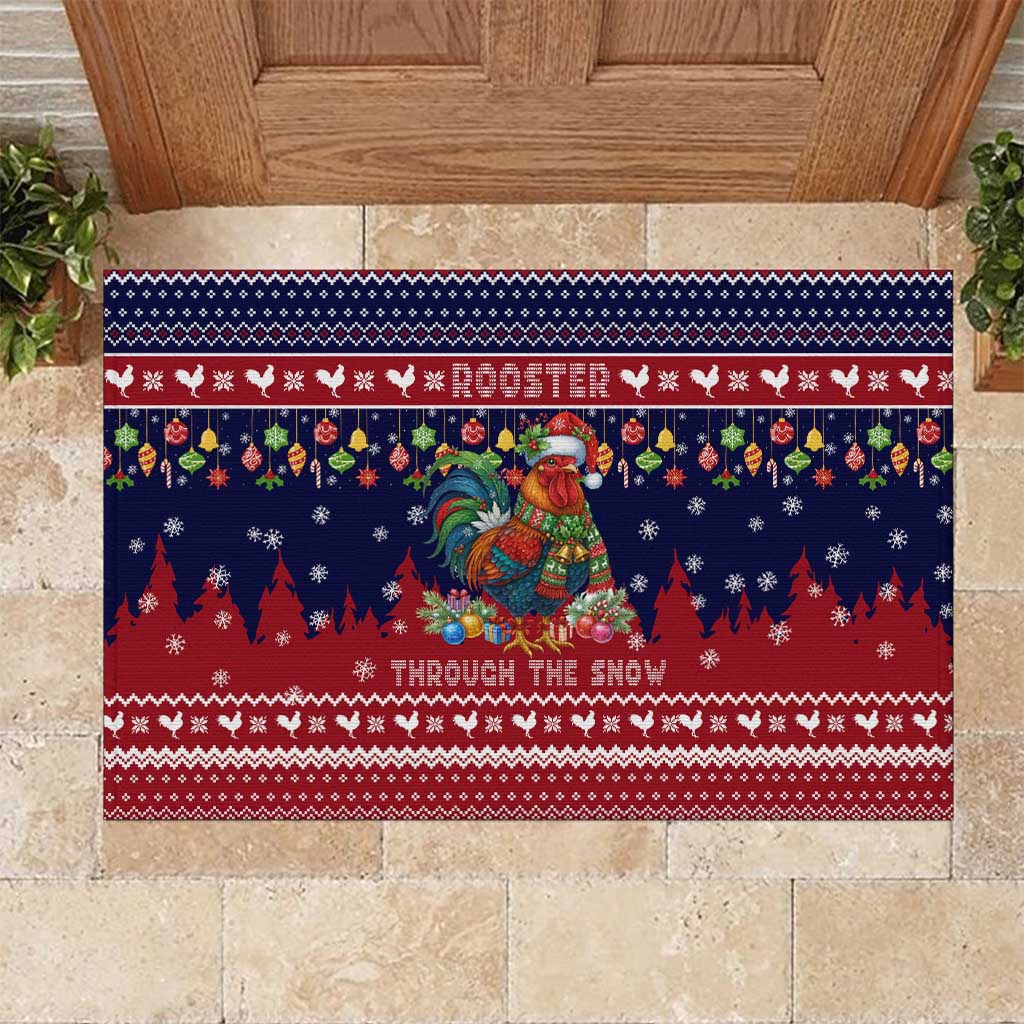 Rooster Through The Snow Christmas Rubber Doormat Xmas Holiday Patterns - Wonder Print Shop