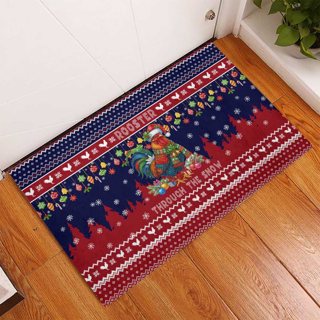 Rooster Through The Snow Christmas Rubber Doormat Xmas Holiday Patterns - Wonder Print Shop