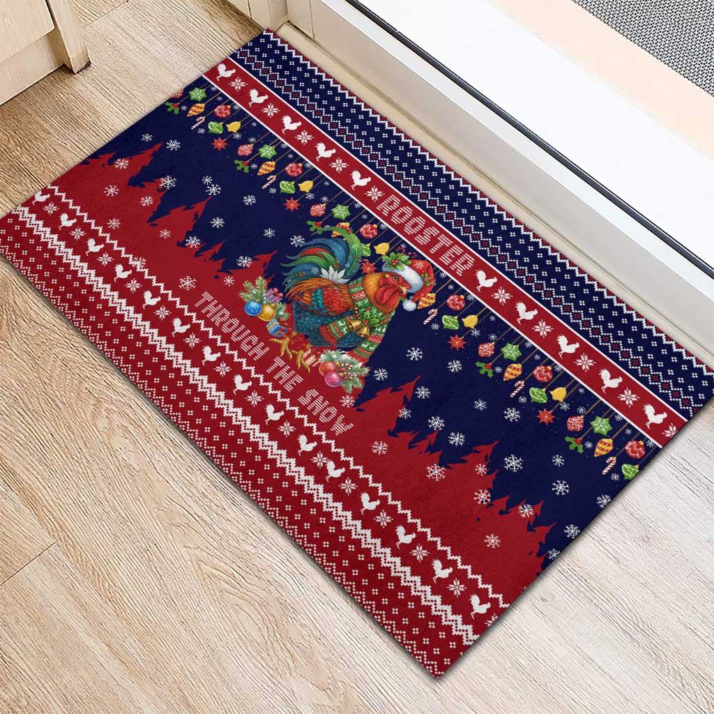 Rooster Through The Snow Christmas Rubber Doormat Xmas Holiday Patterns - Wonder Print Shop