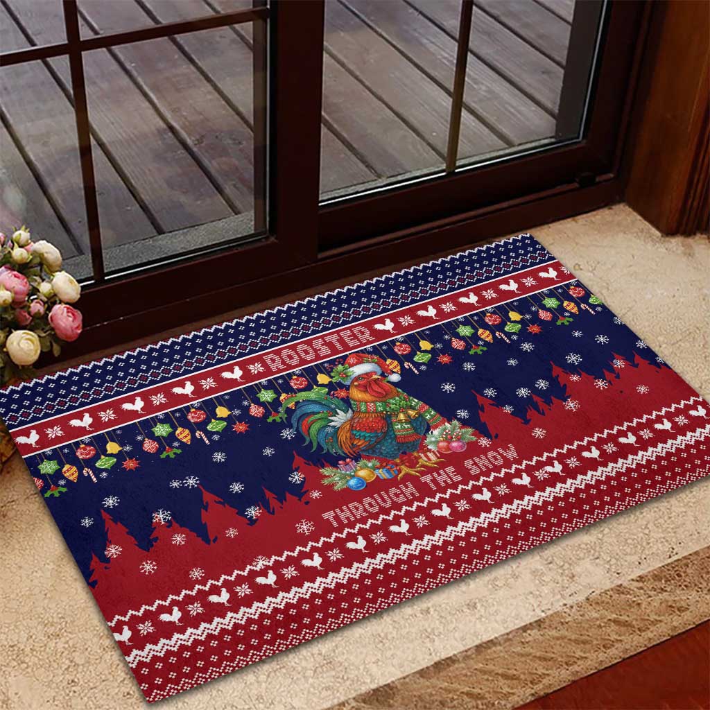 Rooster Through The Snow Christmas Rubber Doormat Xmas Holiday Patterns - Wonder Print Shop