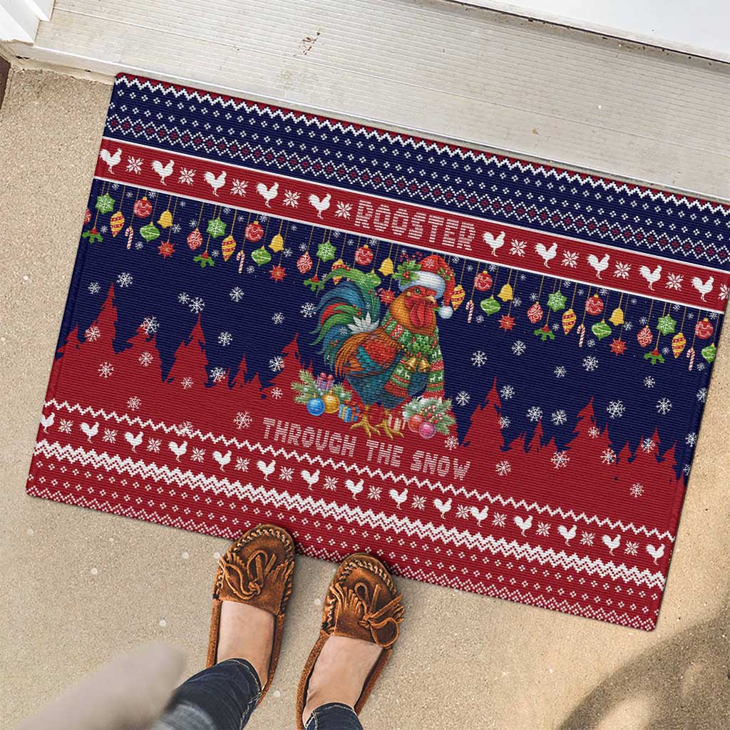 Rooster Through The Snow Christmas Rubber Doormat Xmas Holiday Patterns - Wonder Print Shop