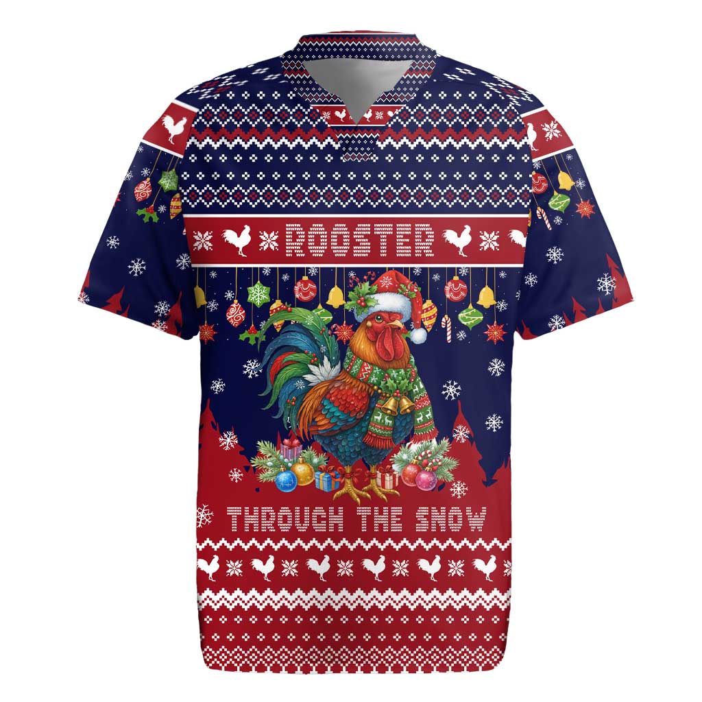 Rooster Through The Snow Christmas Rugby Jersey Xmas Holiday Patterns - Wonder Print Shop