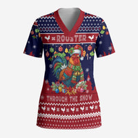Rooster Through The Snow Christmas Scrub Top Xmas Holiday Patterns - Wonder Print Shop