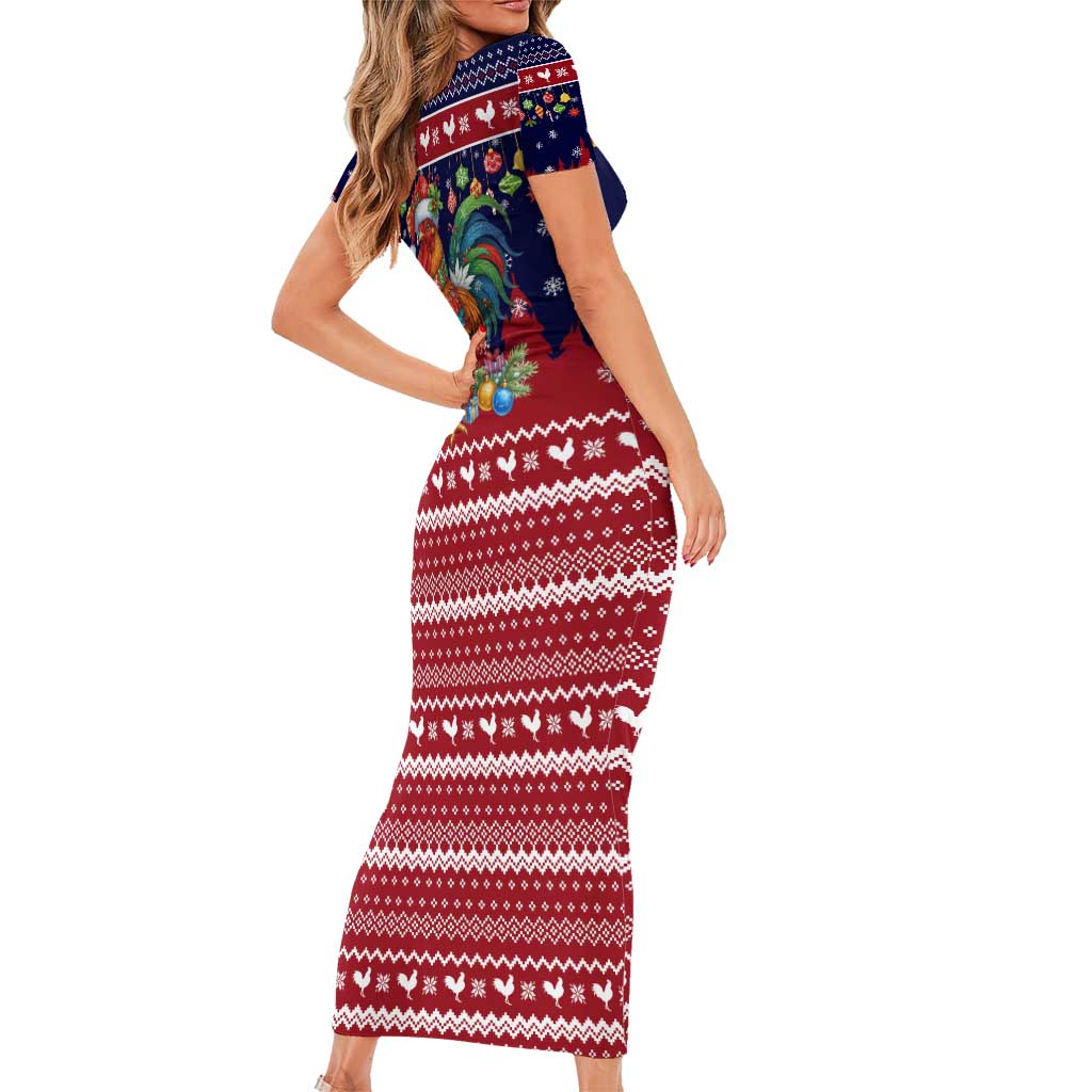 Rooster Through The Snow Christmas Short Sleeve Bodycon Dress Xmas Holiday Patterns - Wonder Print Shop