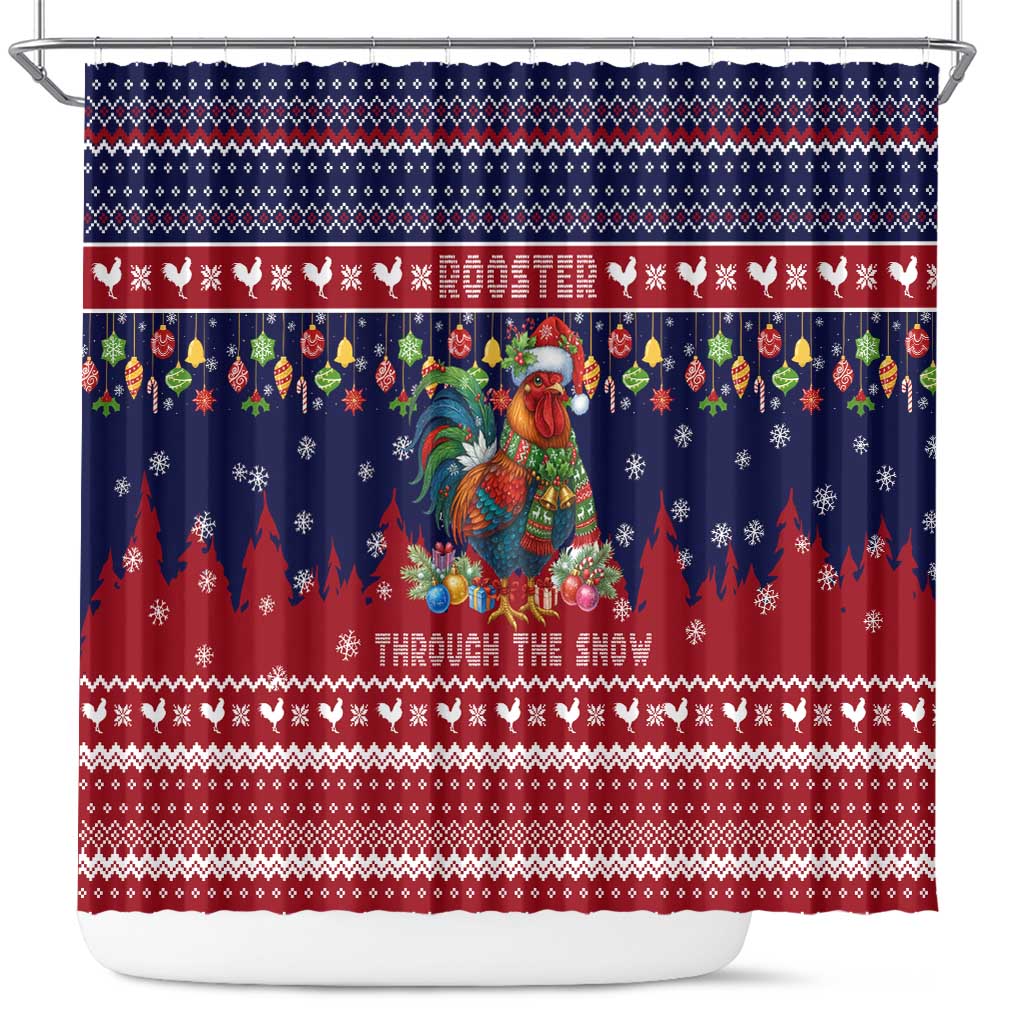 Rooster Through The Snow Christmas Shower Curtain Xmas Holiday Patterns - Wonder Print Shop